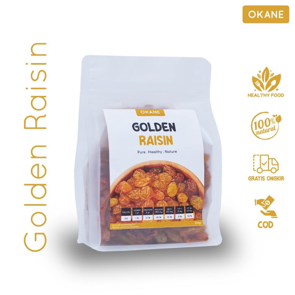 

Golden Raisin Kismis OKANE 250 gr / Camilan Buah Kering Kismis Kuning 250 gr