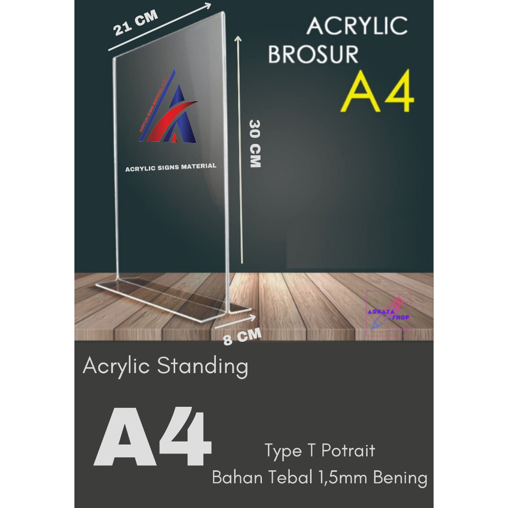 

AKRILIK DISPLAY A4 T PORTRAIT / TEMPAT BROSUR / TENT CARD ACRYLIC 1.5MM
