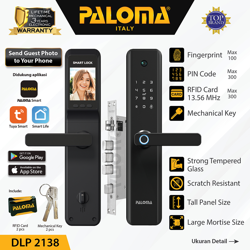 PALOMA DLP 2138 Smart Lock Camera Door Viewer Kunci Pintu Digital Door Handle Pintar Smart Home Tuya