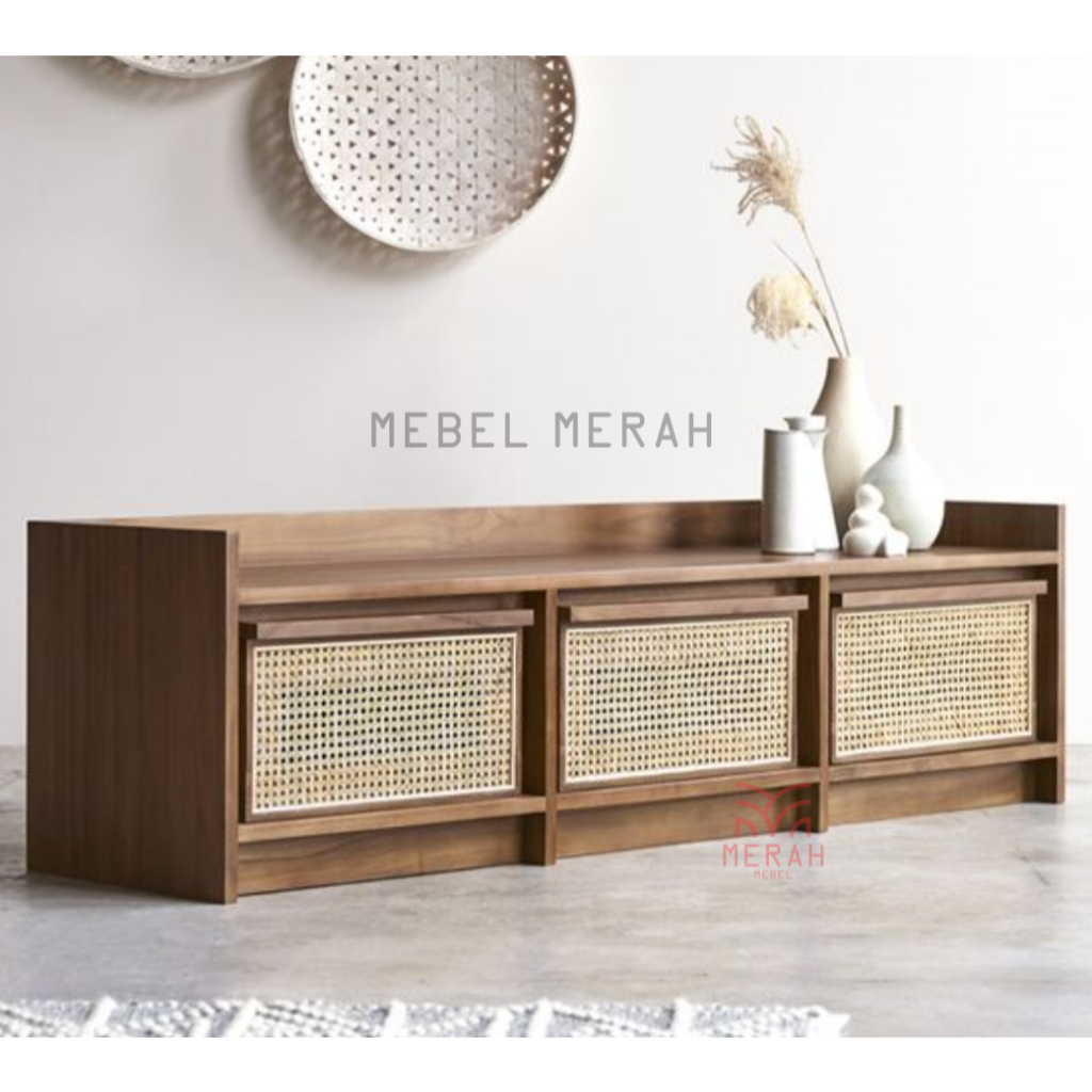 Buffet Kayu Jati Asli Motif Elegan - Buffet Murah Kayu Jati Premium - Buffet TV Murah - Mebel Merah