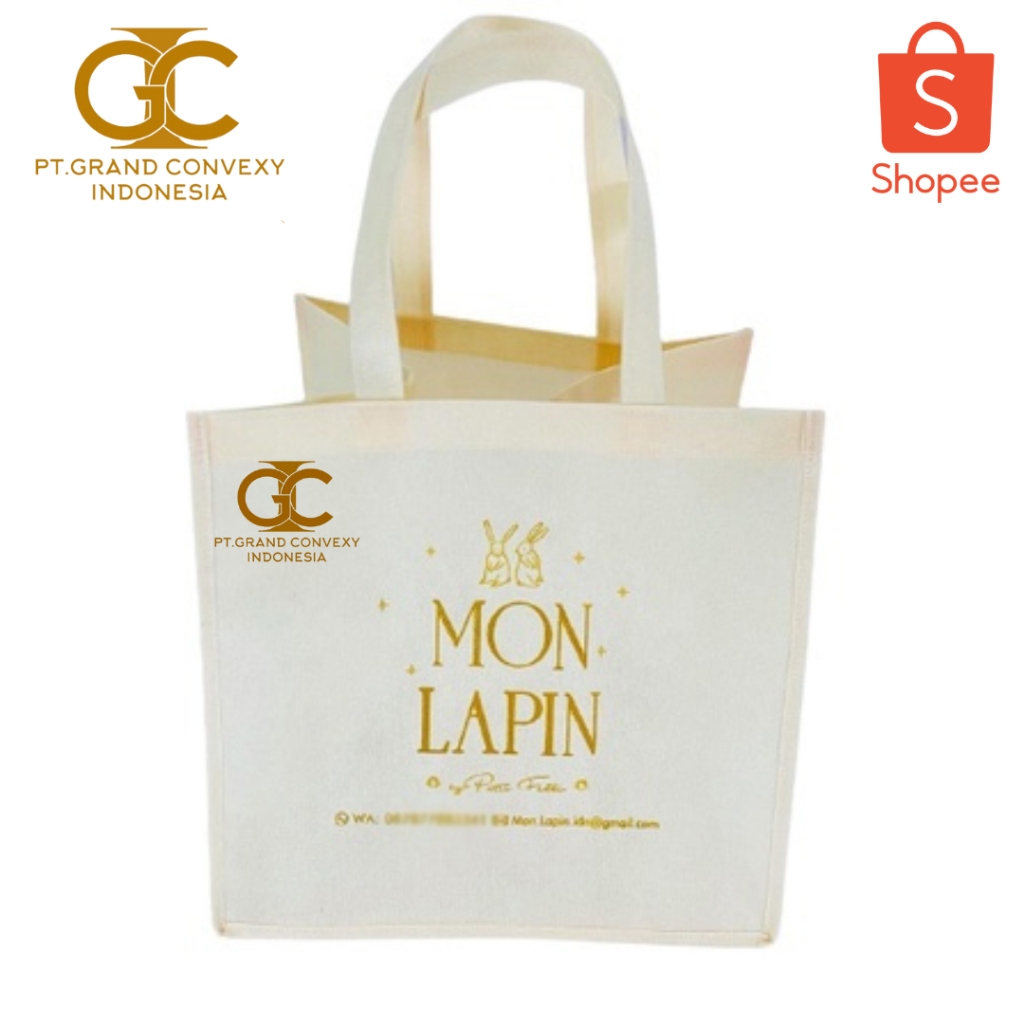 Goodie bag Full spundbon size 28x18x20 sablon Custom Cocok untuk Box / Packaging