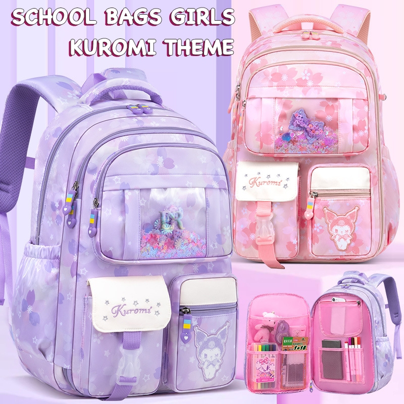 LNR Shop Tas Sekolah Ransel Gendong untuk Anak Perempuan Model Kulkas Tema Sanrio Kuromi Playgroup T