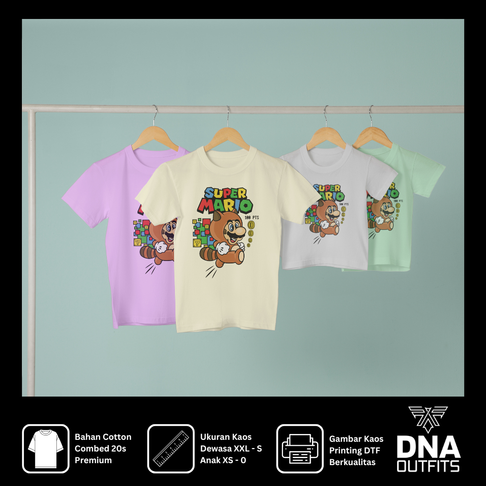 Baju Distro Anak MarioBros Mario Luigi Cosplay Premium Cotton Combed 20s Baju Sablon Kaos Sablon Pri