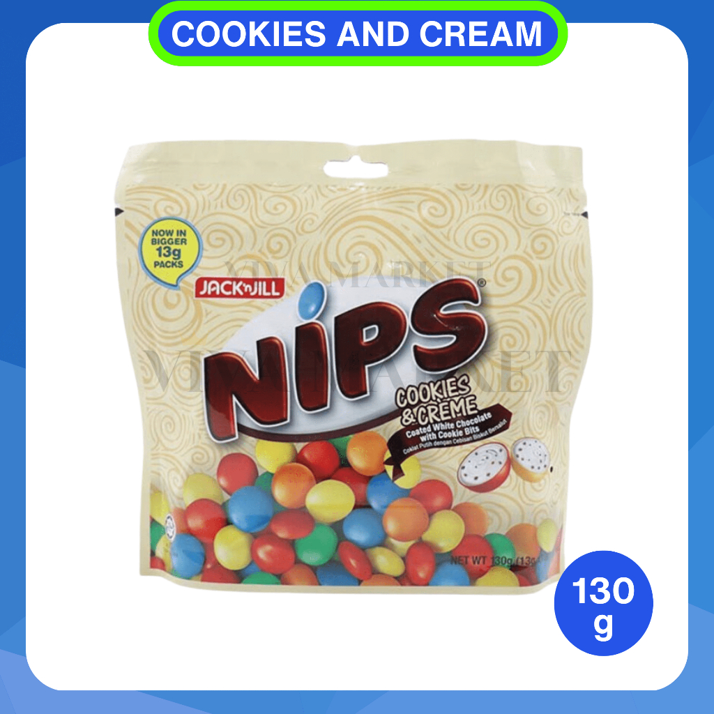 

Nips Cookies & Creme 130g. Permen Coklat Putih Salut Biskuit
