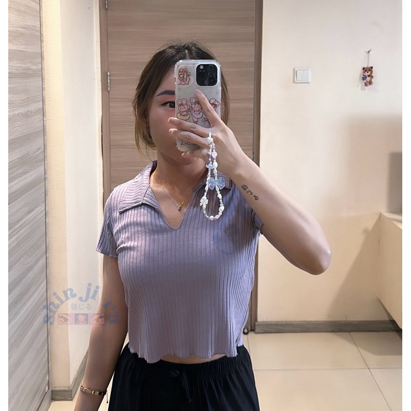ST06 Reika Top lengan pendek kerah v / rib knit atasan basic top