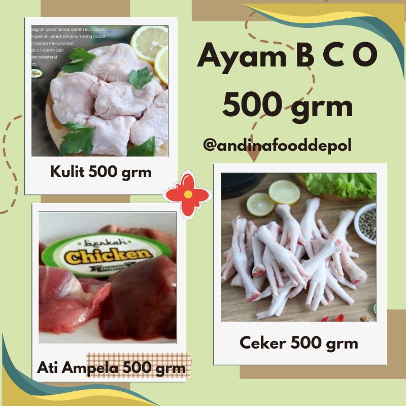 

AYAM BERKAH CHICKEN ORGANIK 500 GRM | KULIT | ATI AMPELA | CEKER