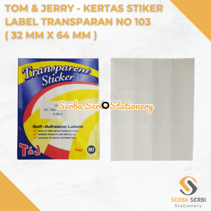 

GROSIR (1 PAK ISI 10 LEMBAR) TOM & JERRY - KERTAS STICKER / STIKER LABEL HARGA / NAMA / UNDANGAN TRANSPARAN NO 103 (32 MM X 64 MM)