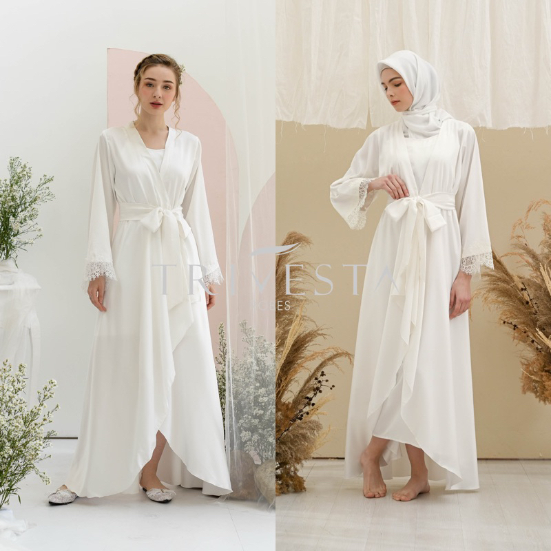 Trivesta Robes - Ashera Asymmetric Robe - Blooming Collection -Kimono Bride Robe Pengantin Satin dan