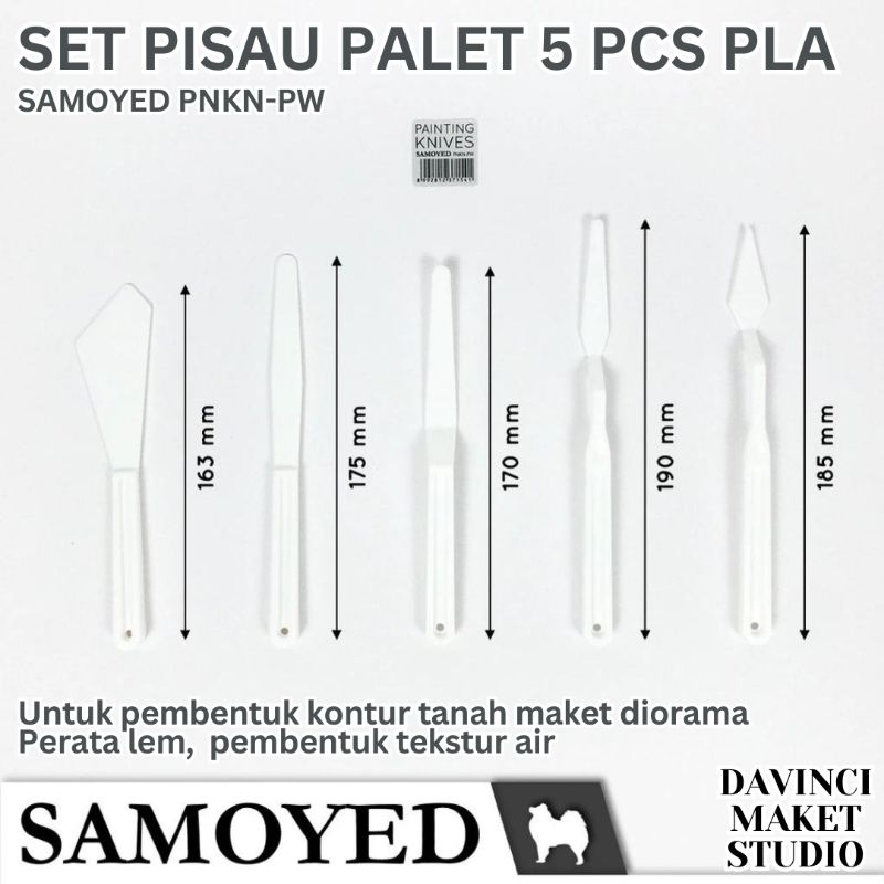 (Set) Pisau Palet Set 5pcs SAMOYED PNKN-PW - Spatula Lem Tekstur Maket Miniatur Diorama Lukis Tanah 