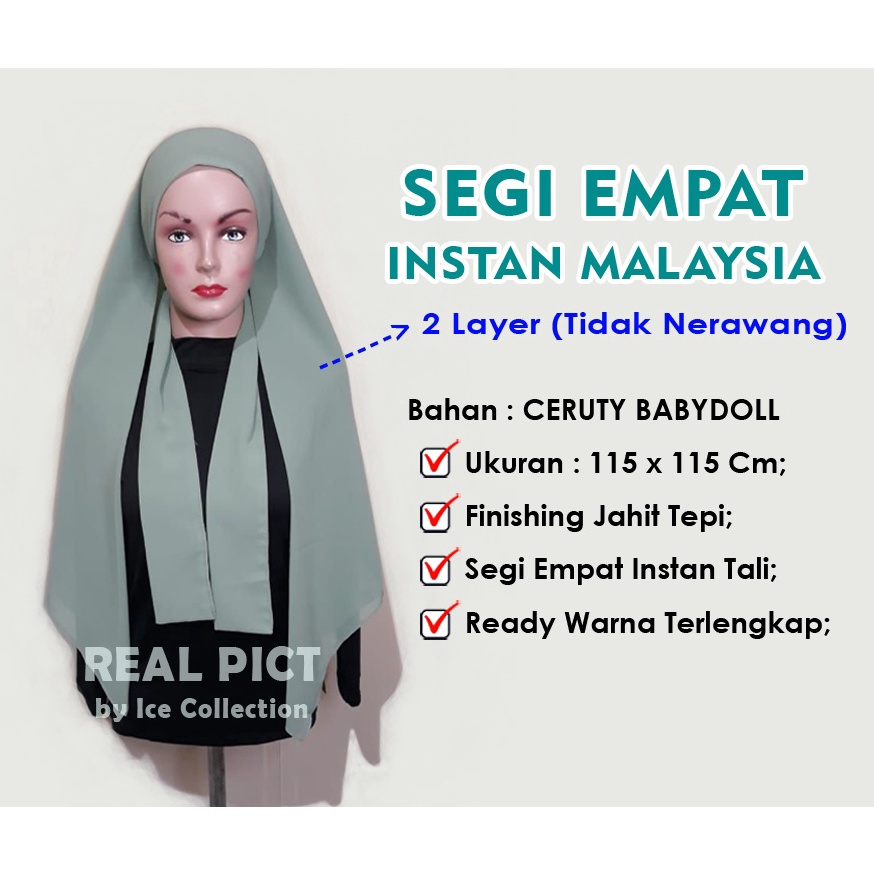 Terbaru Terbaru Segi Empat Instan Malaysia Melayu Malay Ikat Tali Ceruty BabyDoll Premium Segiempat 
