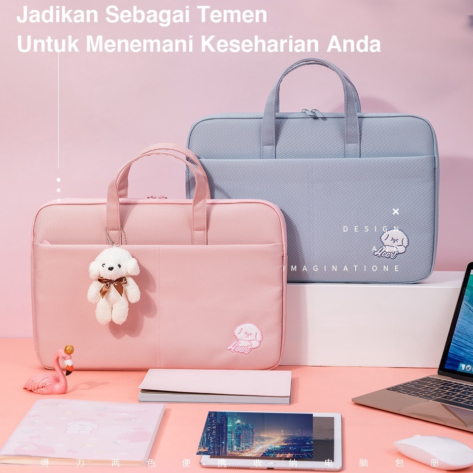 ART B73B Tas Laptop Deli 14 Inch aesthetic Lucu WanitaPria Bahan Tebal Lapis Busa Free Boneka  3756
