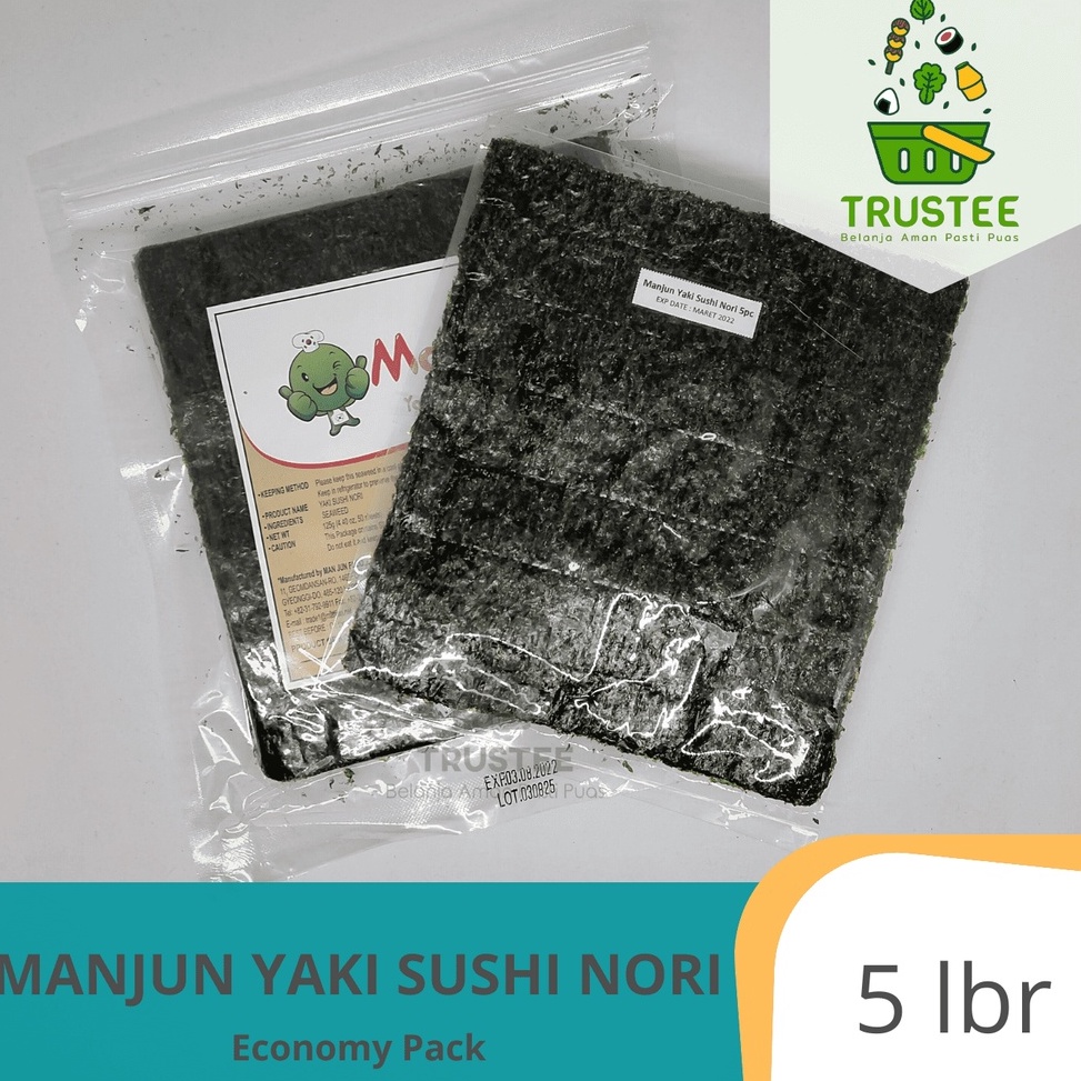 

Pilih Ini Manjun Nori HALAL Seaweed Rumput Laut Sushi Gimbap Korean Yaki Sushi Nori ISI 5pcs lembar sheet