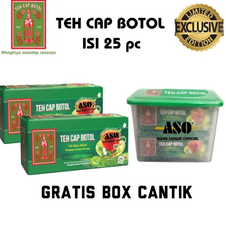 

Pasti Untung PAKET TEH CAP BOTOL HIJAU celup Aroma Melati isi 25 GRATIS BOX CANTIK PROMO TERBATAS