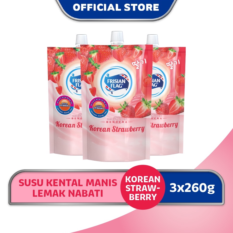 

Grab It Fast Frisian Flag Bendera Kental Manis Korean Strawberry Pouch 26g x 3