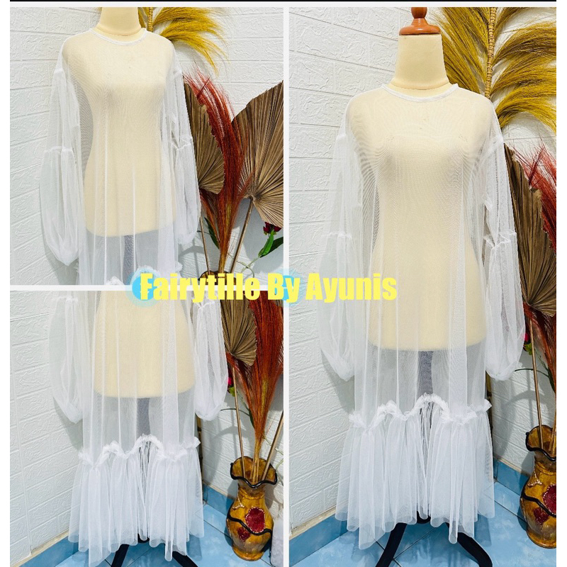 Fairytille Dress A-line tile outer Ayunis Lengan Balon mix ruffle