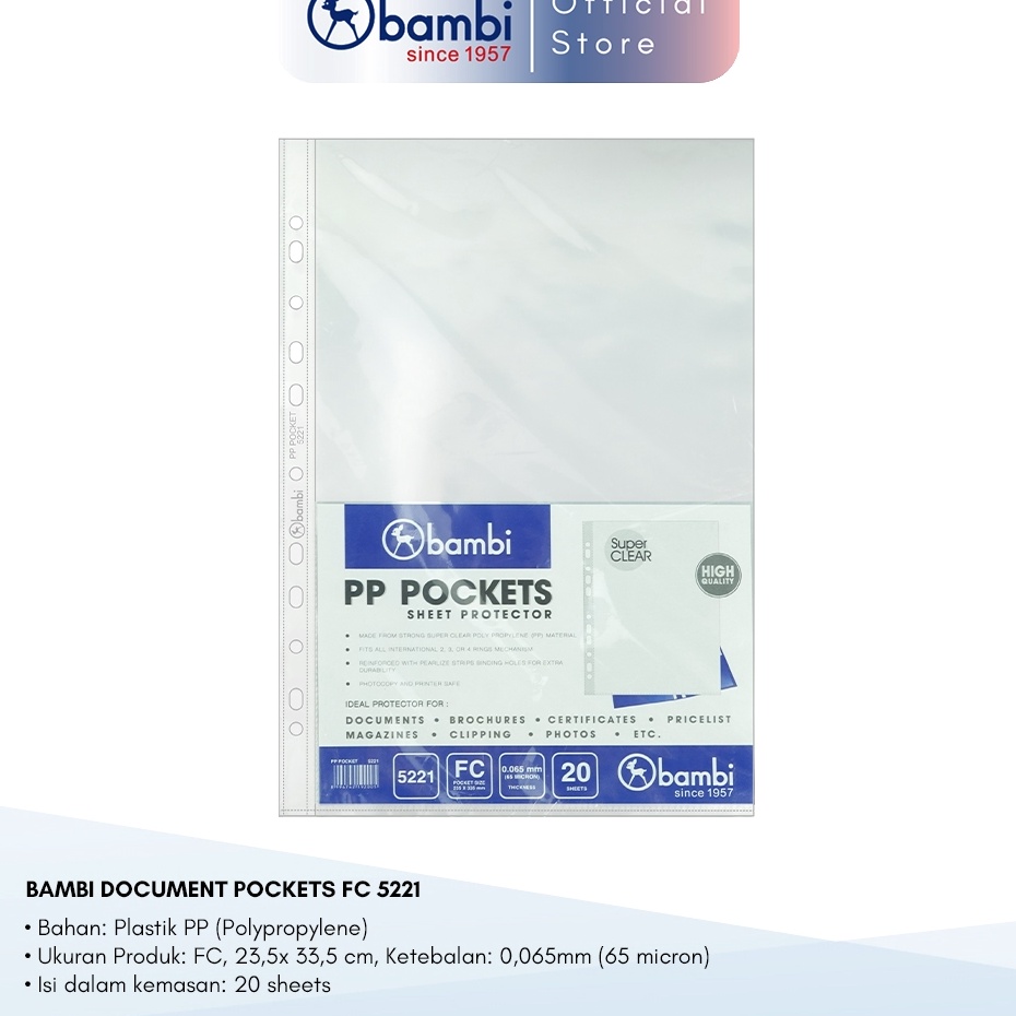 

Super Diskon Bambi Document Pocket Transparant Sleeve Folio Tebal 6 mm kode 5221
