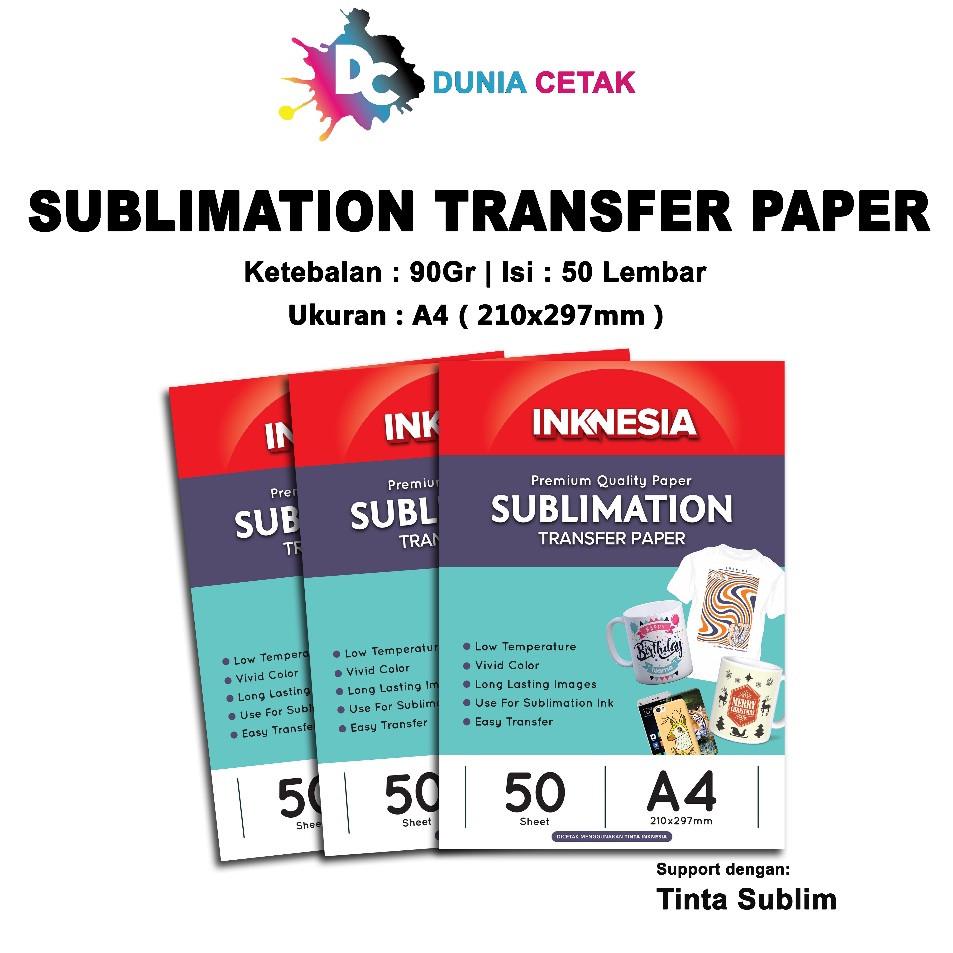 

Pusat Pembelian Kertas Sublim Inknesia Sublimation Transfer Paper A4 isi 5 Lembar