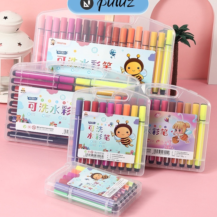 

Buruan Bayar Keywaste Childrens Hard Head Watercolor Triangular Rod Large kapacity Box Elementary School 12 Color Painting Pena Warna Pena