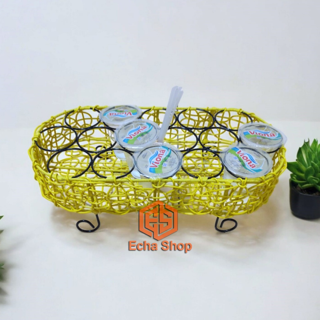 Tempat Aqua Gelas 16 Cup Anyaman Brekele Rotan Sintetis Rangka Besi Keranjang Aqua Rattan