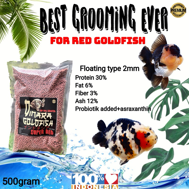 Dinara super red pakan ikan mas koki floating khusus untuk menumbuhkan warna merah 500gram