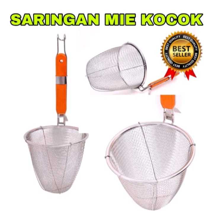 Saringan Mie Kocok Stainless gagang kayu / saringan mie ayam bakmie ramen marugame / saringan mie ay