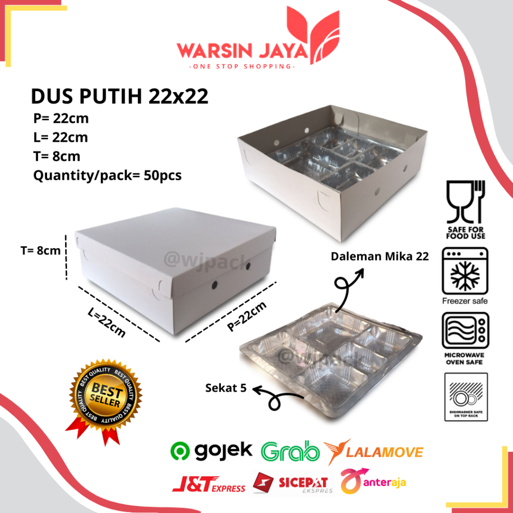 

Dus putih ukuran 22x22 isi 50pcs - untuk nasi box - catering - acara resmi