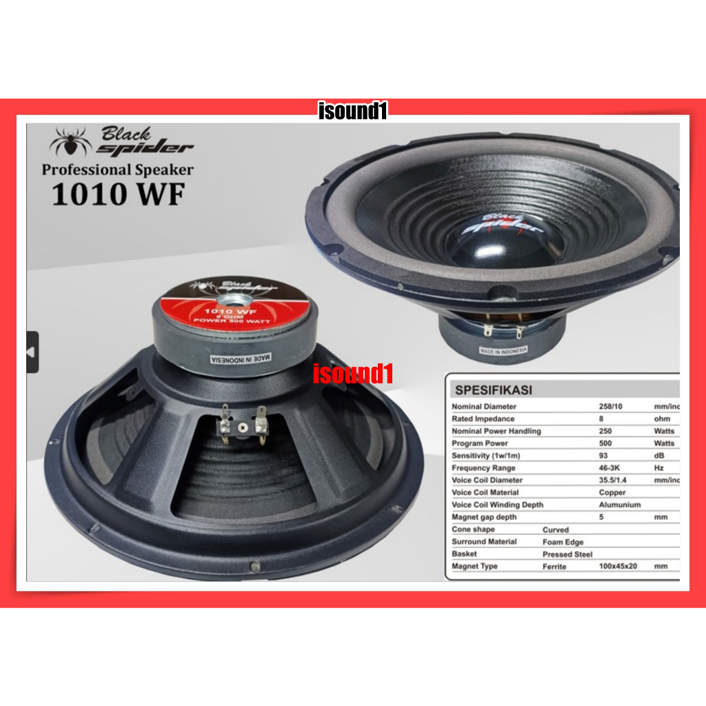 SPEAKER KOMPONEN BLACK SPIDER 1010 WF 10 INCH WOOFER 10IN ORIGINAL