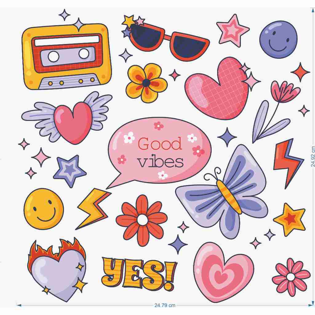 

14pcs | STIKER BAJU GOOD VIBES / STIKER LOVE / STIKER KACAMATA / STIKER BUNGA / STIKER KUPU / STIKER SMILE / STIKER DTF / STIKER SETRIKA / STIKER KAIN