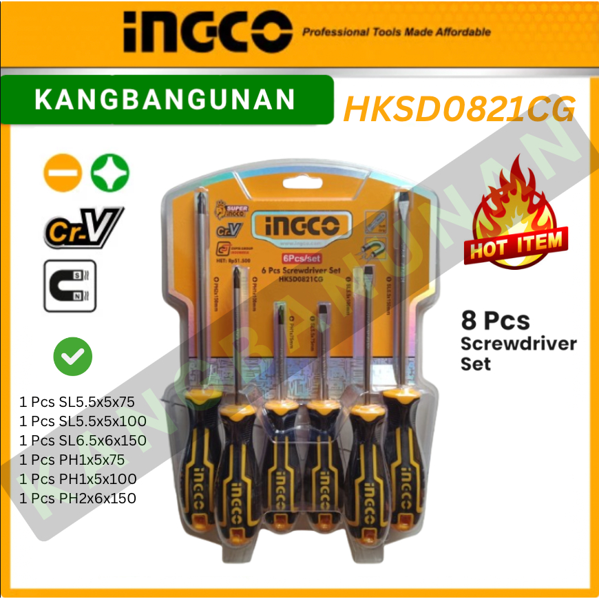 Promo Obeng SET Gagang Karet INGCO + - SCREWDR SET 6PCS INGCO OBENG GAGANG KARET SCREWDR SET 6 PCS
