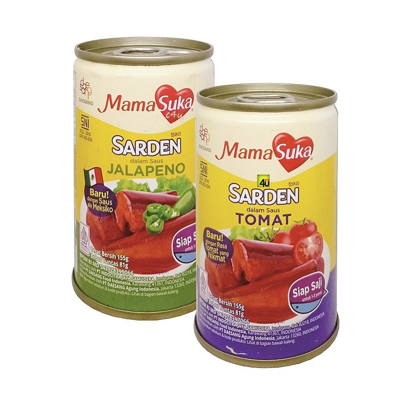 

Mamasuka Sardines MAMA Suka Sarden Dalam Saus Tomat / Saus Jalapeno 155g
