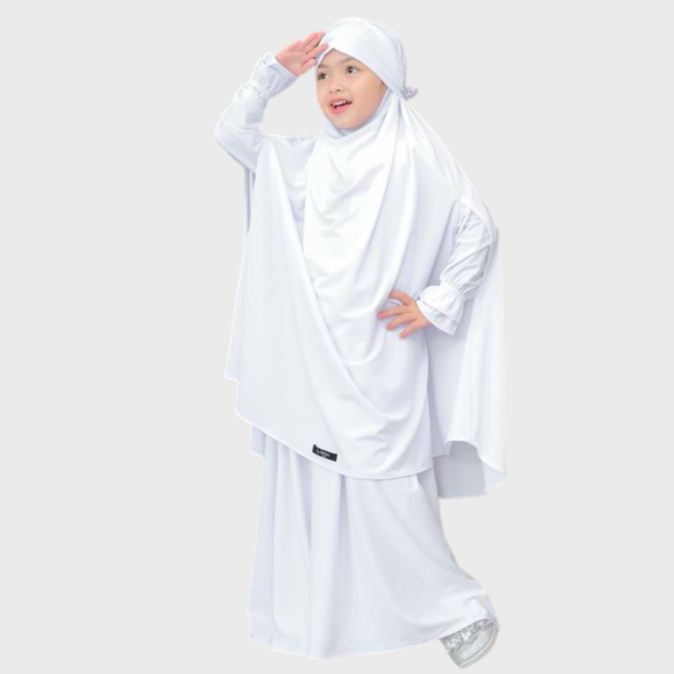 Salvina Kids Gamis Anak  French Khimar Warna Putih Khadijah Set