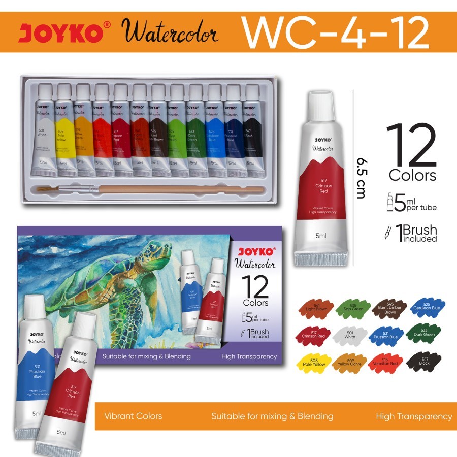 

Cat Air Joyko WC-4-12 Watercolor Set 12 Warna