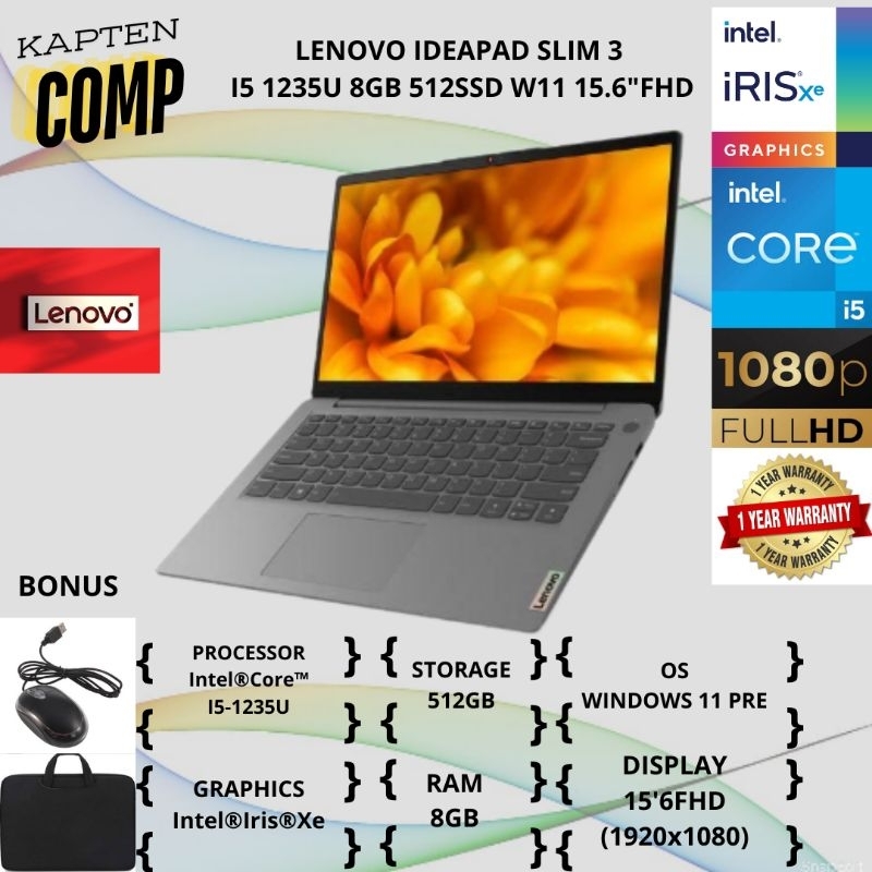 LENOVO IDEAPAD SLIM 3 - I5 1235U 8GB 512SSD W11 15.6"
