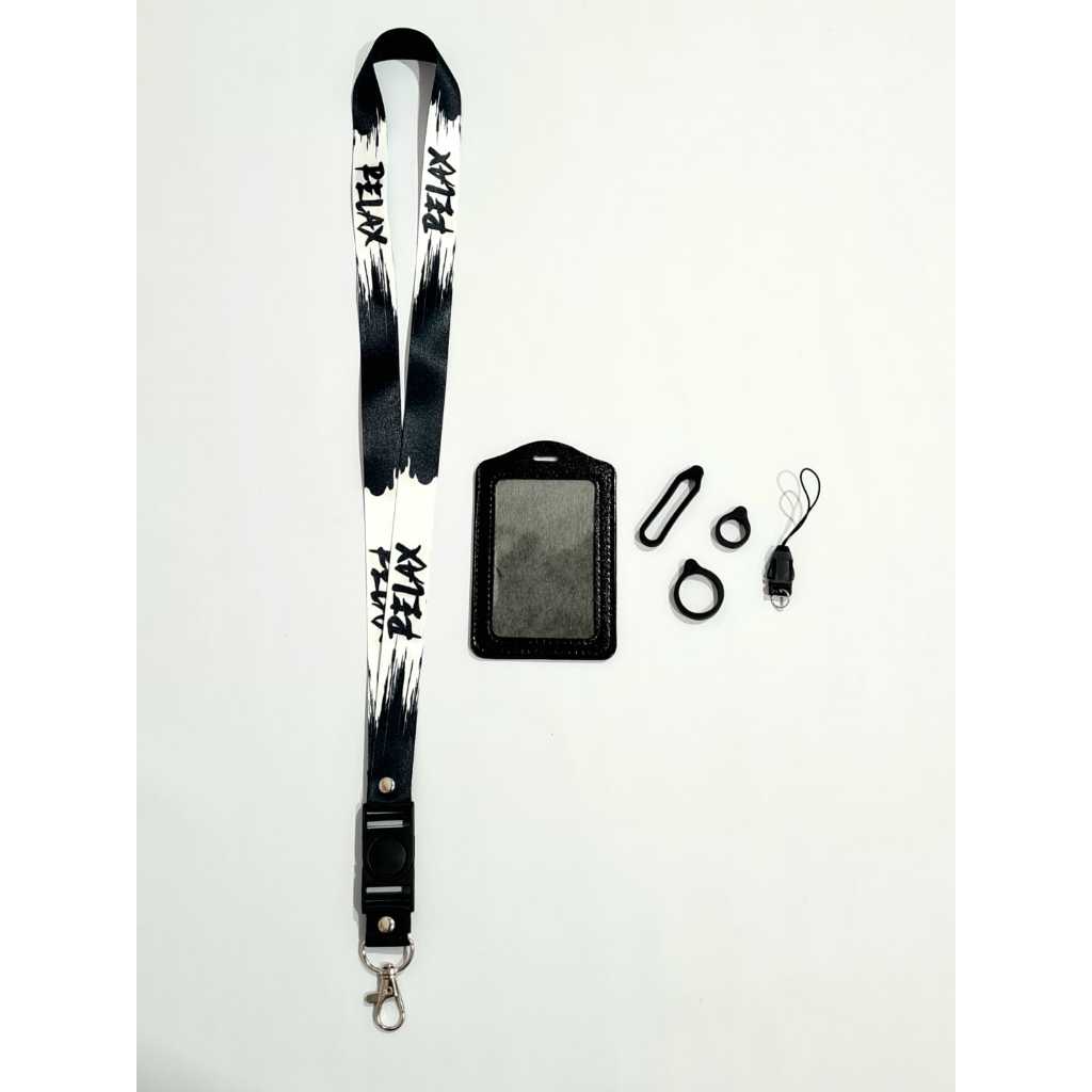 

Lanyard Relax Hitam Putih Full Printing Premium 1Set/Lanyard Relax Hitam Putih FreeTempat Id Card+ Karet O Ring