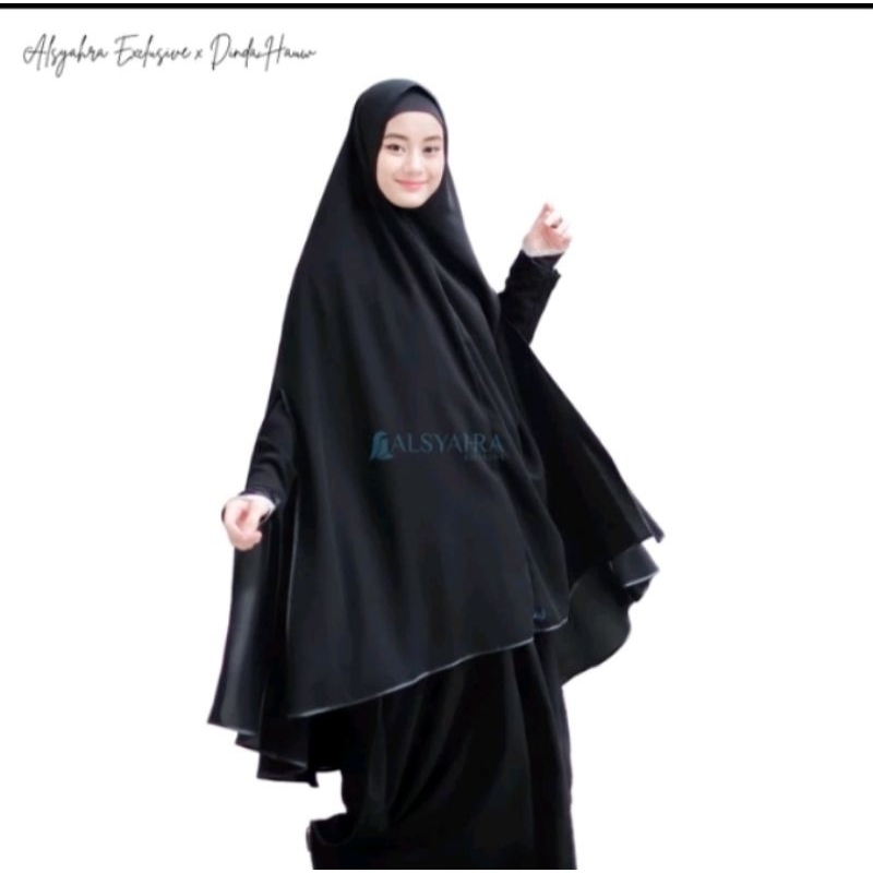 Khimar Handsplit List Bisban Alsyahra X Dinda Hauw Preloved / Khimar JetBlack Premium Murah Preloved