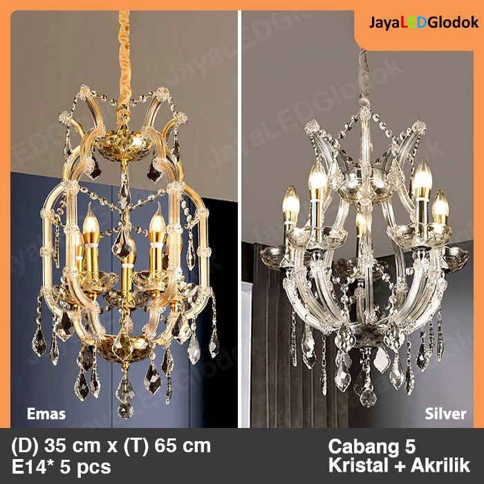 Lampu Gantung Kristal Klasik Ruang Makan Tamu Modern Emas Silver 5