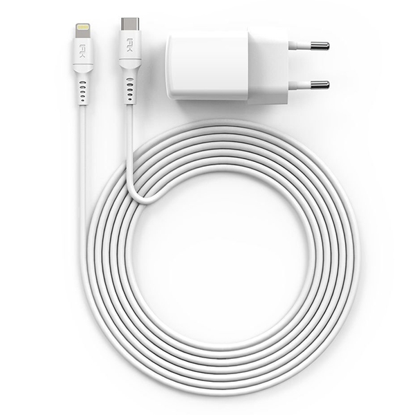 Feeltek PD 20W Charger + C to Lightning - White