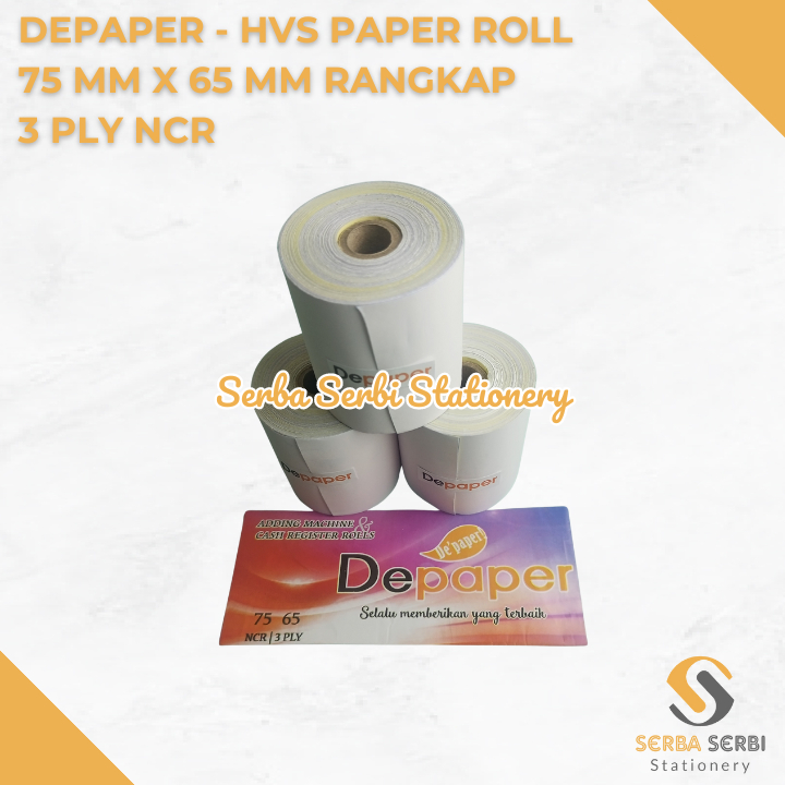 

GROSIR (1 BIJI) DEPAPER - HVS PAPER ROLL / TELSTRUK / KERTAS STRUK KASIR 75 MM X 65 MM / 75X65 MM RANGKAP 3 PLY NCR