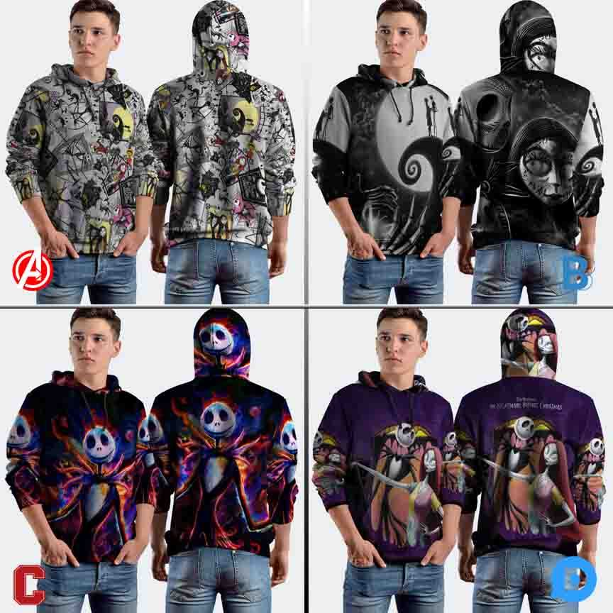 Jumper Hoodie Jack Skellington Nightmare Before Christmas Hoodie Pullover Fullprint Bahan Polyester 
