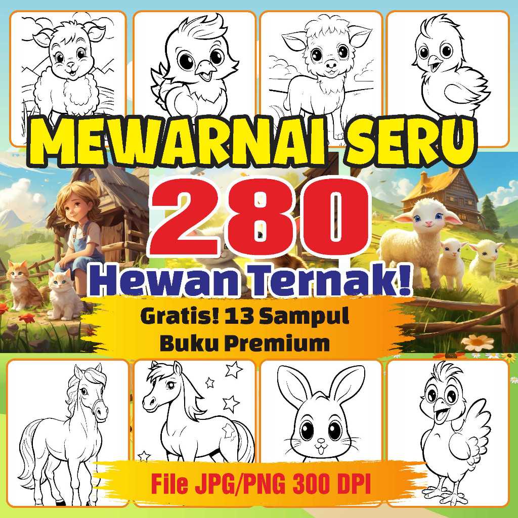 

280 Halaman Mewarnai Hewan Ternak untuk Anak 3 Tahun ke atas / COLORING BOOK