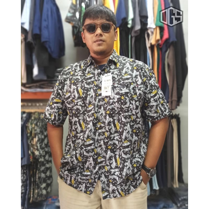KEMEJA PRIA BIGSIZE JUMBO MOTIF KATUN LENGAN PENDEK XXXXXL