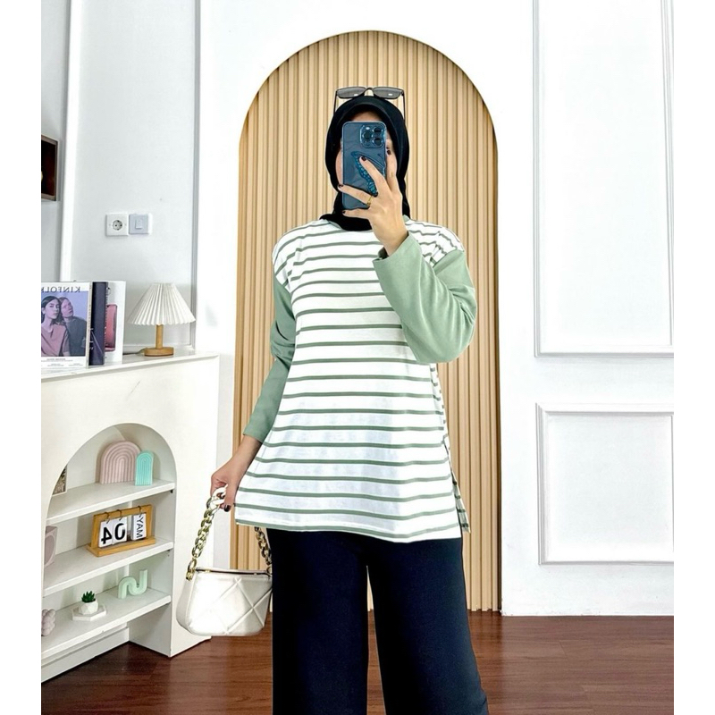 kaos wanita oversize salur atasan wanita jumbo kaos wanita jumbo salur