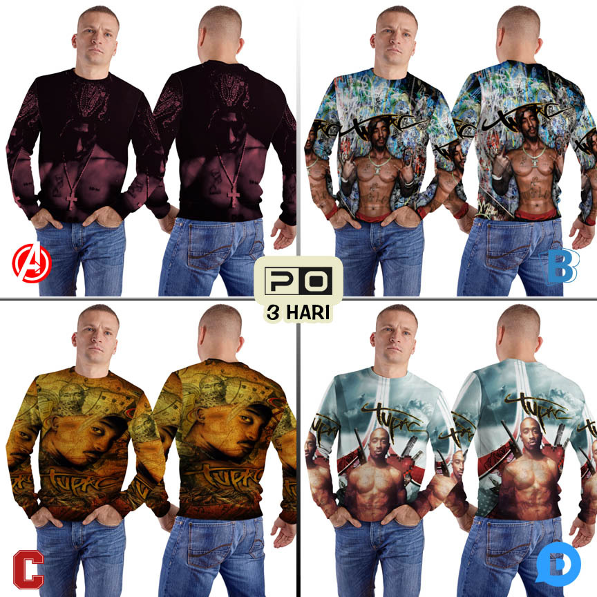 Crewneck 2Pac TuPac Shakur Sweater Fullprint Bahan Polyester Jersey
