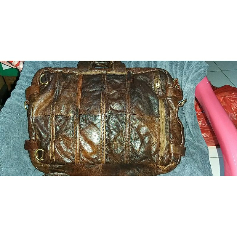 Preloved full leather laptop bag 2 in 1 muat 14-17 inch laptop