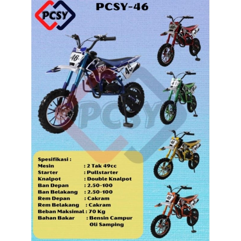 Motor Bensin Mini Trail Anak PCMOTO PCSY 46 DOBLE KNALPOT