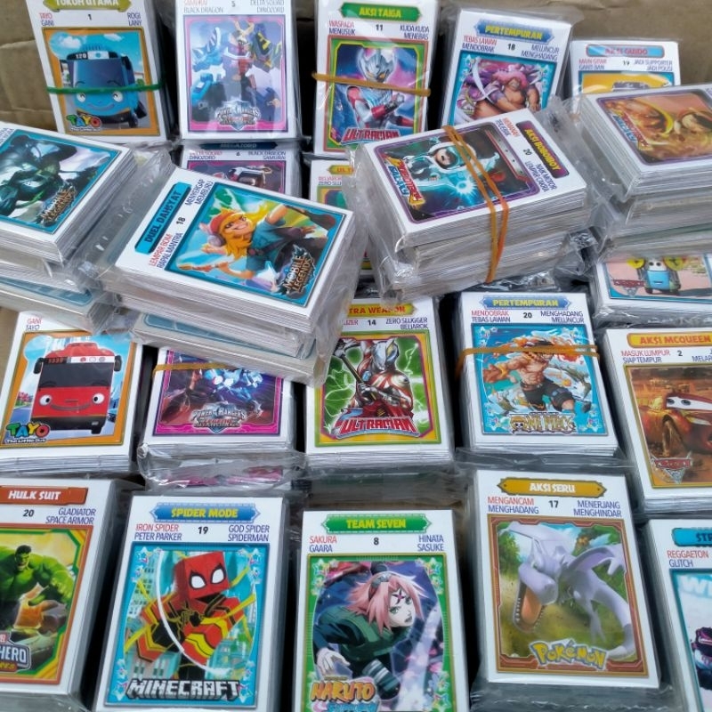 12 SACHET MAINAN KARTU KWARTET DG 4,5X6,5CM WARTET DG COWOK MIX BOBOIBOY GALAXY FF NARUTO GROSIR
