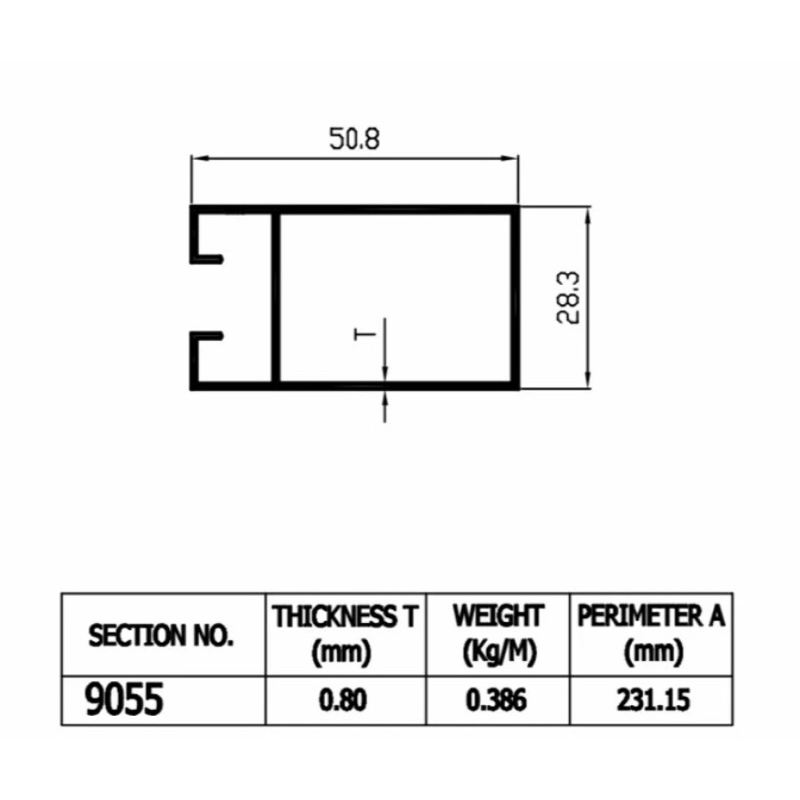 Aluminium Dacon Sliding Door 9055 Tiang Polos Panjang 4,40m Aluminium Batangan