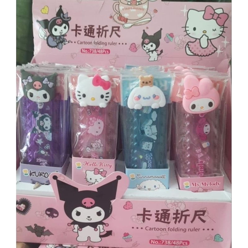 

48pcs Penggaris Kepala Karet Cartoon Folding Rules 738 Penggaris Head Rubber Motif Cinnamoroll dan Kawan Kawan