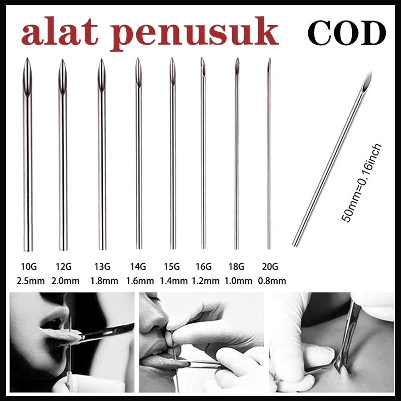 Jarum tusuk baja tahan karat 12G/14G/16G/18G. Dapat digunakan untuk tindik telinga, pusar, hidung, l