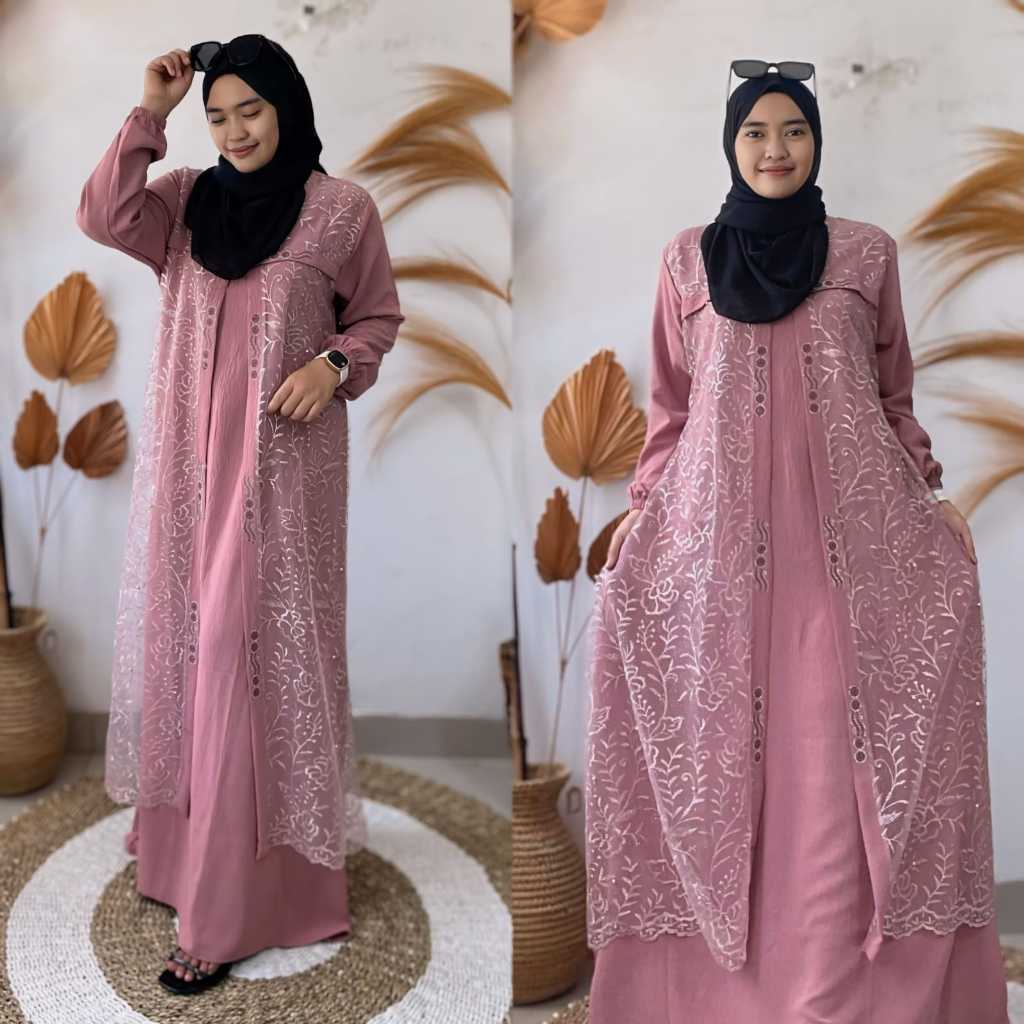 Azhar Busana Shop Layla Dress Model Terbaru Kondangan Viral Bahan Crinkle Airflow Mix Burkat mewah